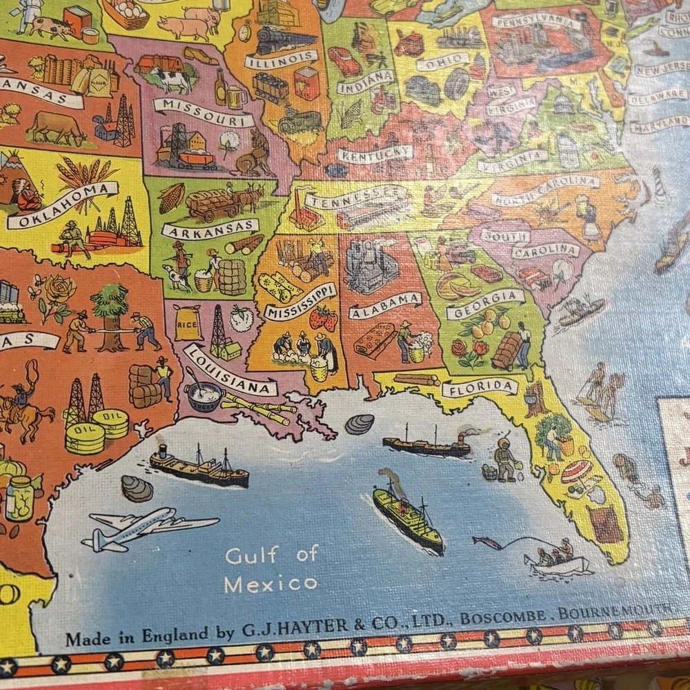 VINTAGE Victory Plywood Jig Saw Puzzle Industrial Life in United States Map